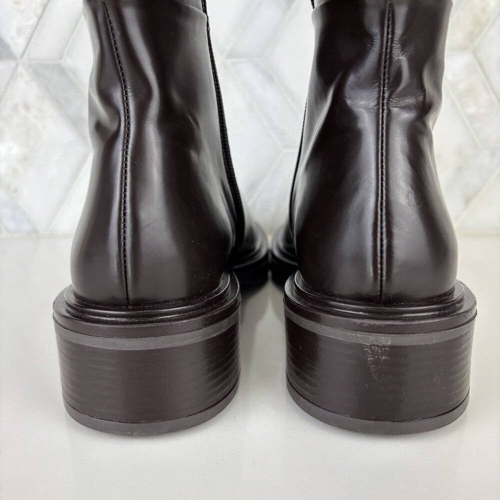 39/9 Dark Brown Walnut Round Toe Block Heel Wide Sole Knee High Pull On Zip Boot - Picture 14 of 16